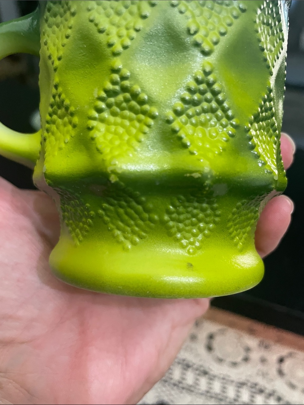 Fire King Kimberly Green Ombre Diamond Textured Glass Mugs - Set of 4 - Picture 8 of 10